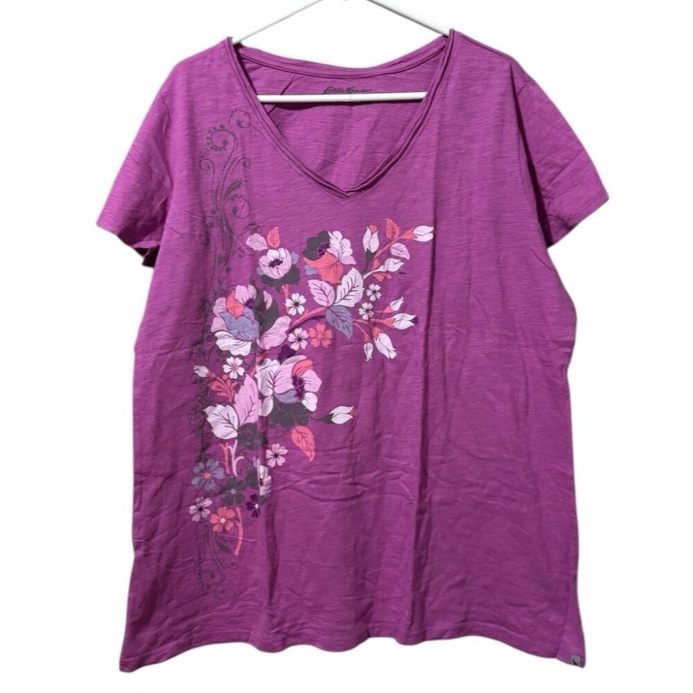Eddie Bauer Outdoor Women Size XXL Light Purple V‎ Neck Short Sleeve Cotton City